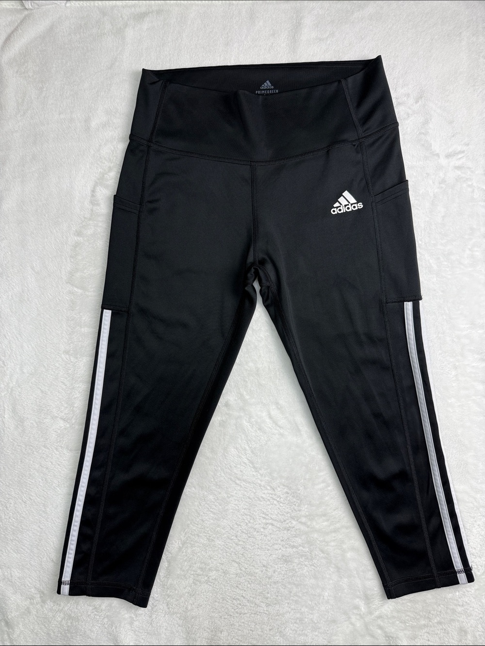 adidas Black Capri Leggings with White Side Stripes